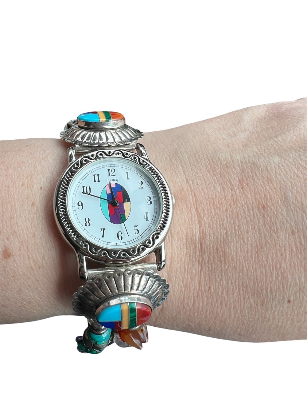 Sterling Silver Navajo  Women's Watch - Colorful Turquoise & Coral
